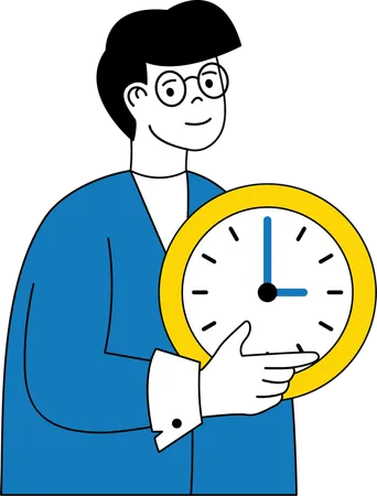 Hombre sujetando el reloj de pared  Ilustración