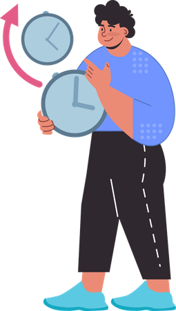 Hombre sujetando el reloj mientras muestra la hora  Illustration