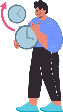 Hombre sujetando el reloj mientras muestra la hora  Illustration