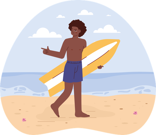 Hombre sujetando tabla de surf  Ilustración