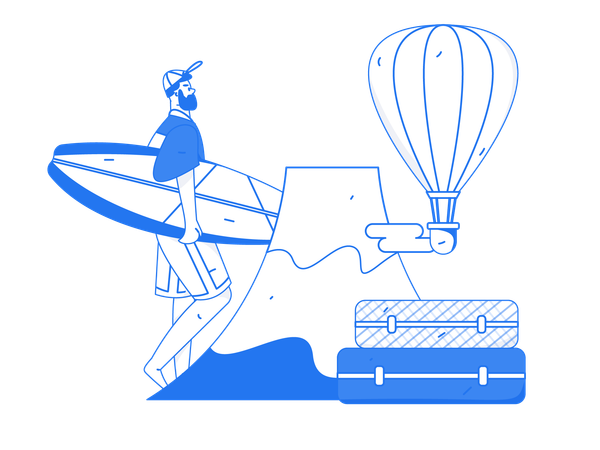 Hombre sujetando tabla de surf  Ilustración
