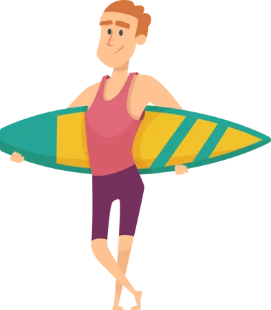 Hombre sosteniendo tabla de surf  Ilustración