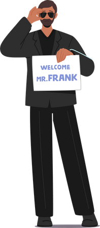 Hombre sujetando el tablero de bienvenida frank  Ilustración