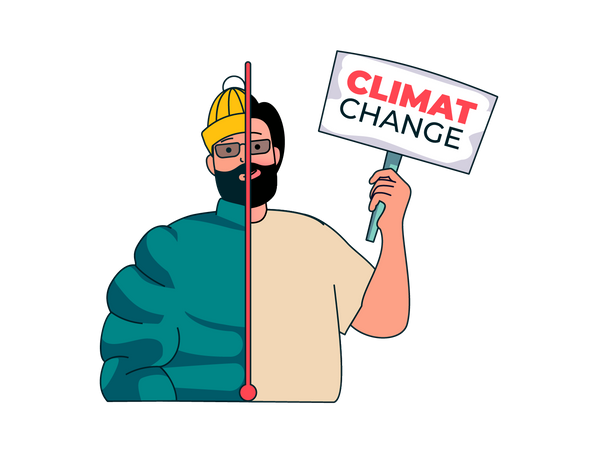 Hombre sujetando el tablero de cambio climático  Ilustración