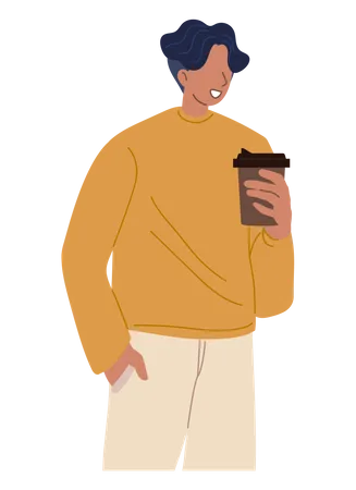 Hombre sosteniendo una taza de café  Ilustración