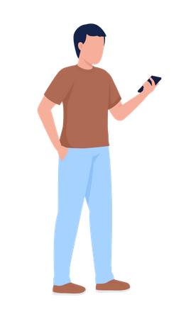Hombre sujetando el teléfono móvil  Ilustración