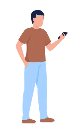 Hombre sujetando el teléfono móvil  Ilustración