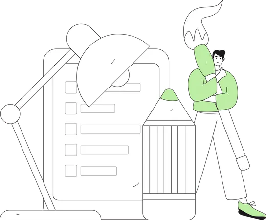 Hombre sosteniendo un pincel mientras toma clases  Ilustración