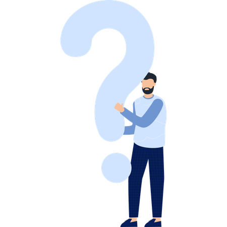 Hombre sosteniendo el símbolo del signo de interrogación  Ilustración
