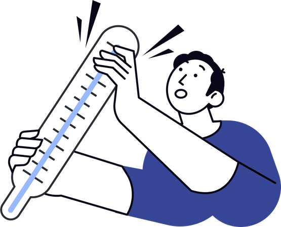 Hombre sujetando el termómetro  Ilustración