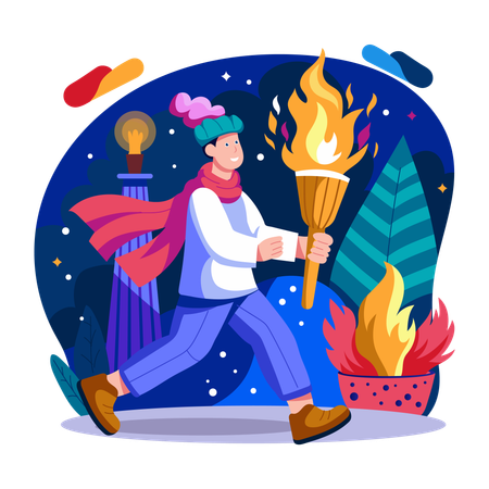 Hombre sujetando la antorcha de fuego  Ilustración