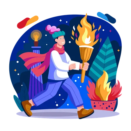 Hombre sujetando la antorcha de fuego  Ilustración