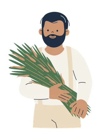 Hombre sosteniendo una cosecha de vegetación  Ilustración