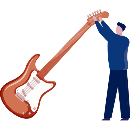 Hombre sosteniendo una guitarra acústica  Ilustración