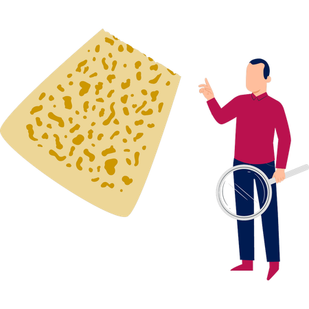 Hombre sosteniendo una lupa para investigar sobre queso  Ilustración