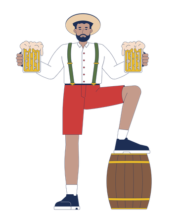 Hombre sosteniendo vasos de cerveza en ambas manos  Ilustración