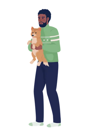 El hombre sostiene a su perro  Ilustración