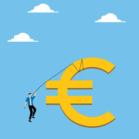 Hombre subiendo a la cima del euro  Ilustración