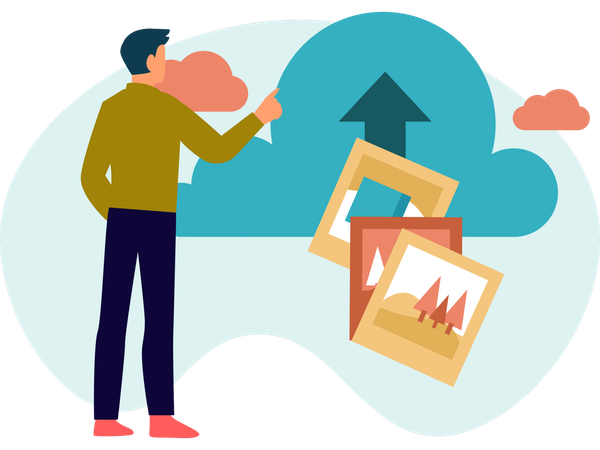 Hombre cargando archivos en la nube  Ilustración