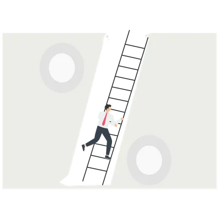 Hombre subiendo la escalera para salir del agujero de la deuda  Ilustración