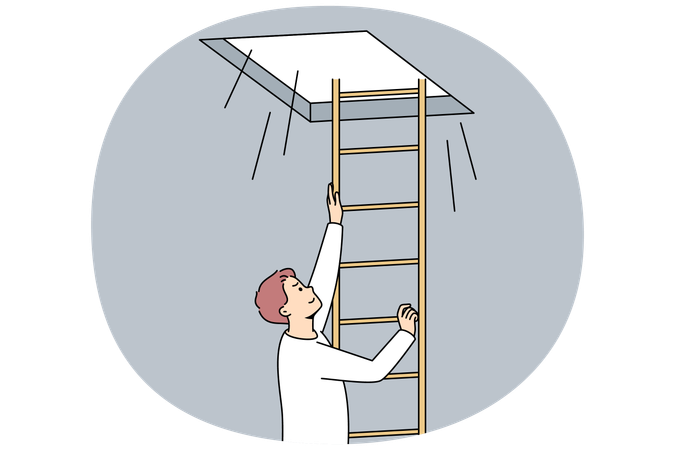Hombre subiendo una escalera hacia la luz  Ilustración