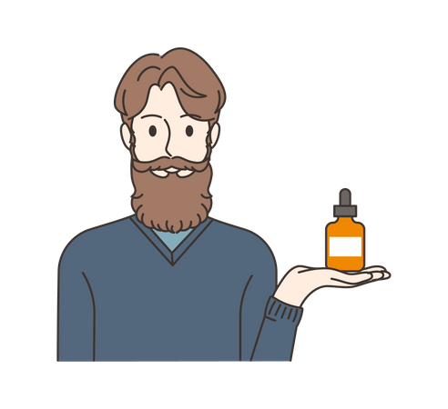 Hombre sugiriendo suero para el crecimiento de la barba  Ilustración