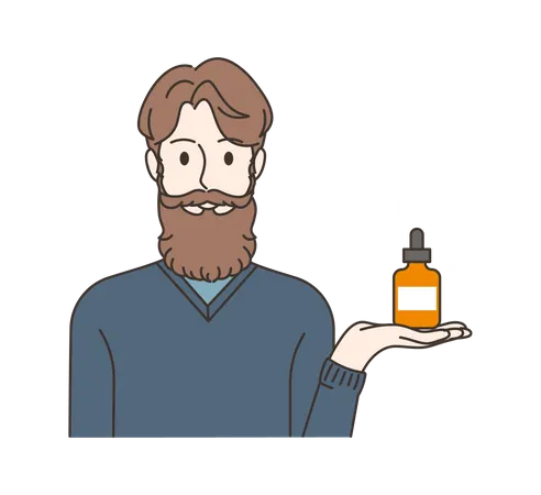 Hombre sugiriendo suero para el crecimiento de la barba  Ilustración