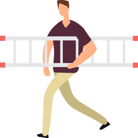 Hombre sujetando la escalera  Ilustración