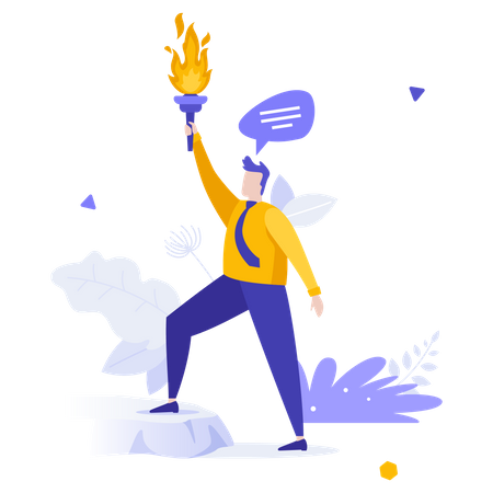 Hombre sujetando la antorcha de fuego  Ilustración