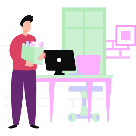 Hombre sujetando la caja de estudio  Ilustración
