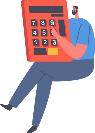 Hombre sujetando la calculadora  Ilustración
