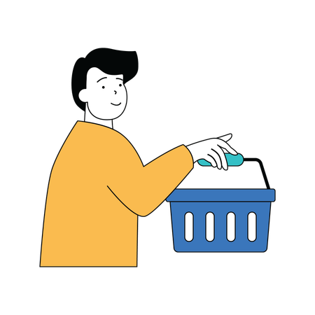 Hombre sujetando la cesta de la compra  Ilustración