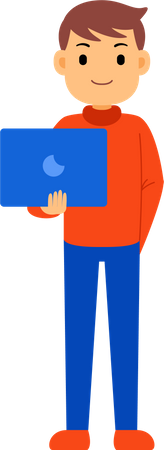 Hombre sujetando la computadora portátil  Ilustración