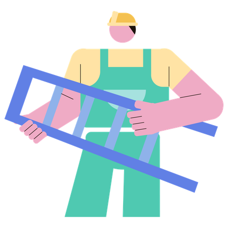 Hombre sujetando la escalera  Ilustración