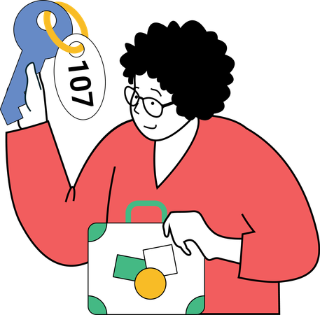 Hombre sujetando la llave de la habitación  Ilustración