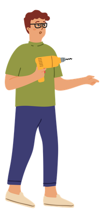Hombre sujetando la máquina perforadora  Ilustración