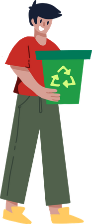 Hombre sujetando la papelera de reciclaje  Ilustración