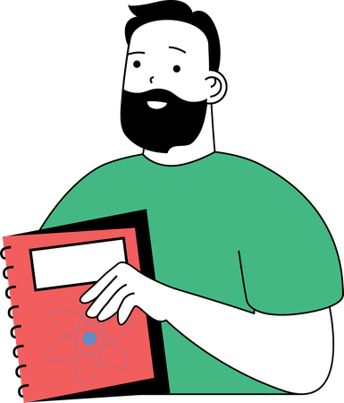 Hombre sujetando libro de ciencias  Ilustración