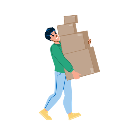Hombre sujetando mercancías pesadas  Ilustración