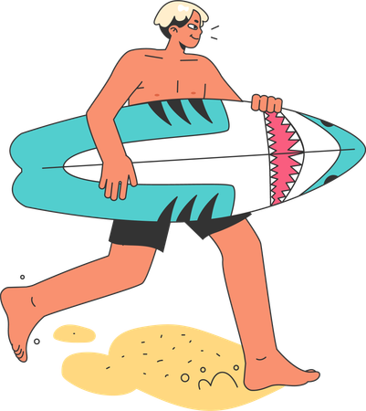 Hombre sujetando tabla de surf  Ilustración