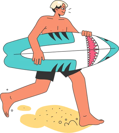 Hombre sujetando tabla de surf  Ilustración