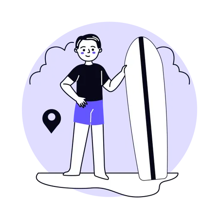 Hombre sujetando tabla de surf  Ilustración