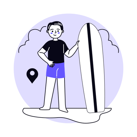 Hombre sujetando tabla de surf  Ilustración