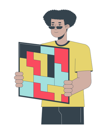 Hombre sujetando tablero de rompecabezas  Ilustración