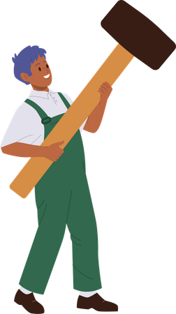 Hombre sujetando un martillo para construir  Ilustración