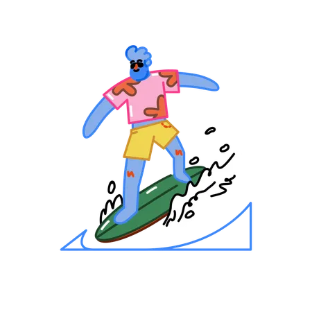 Hombre surfeando  Ilustración