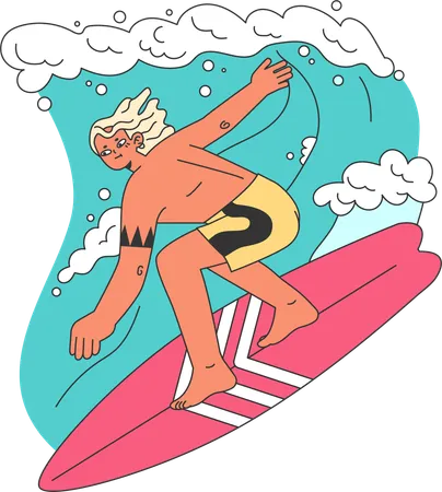 Hombre surfeando  Ilustración