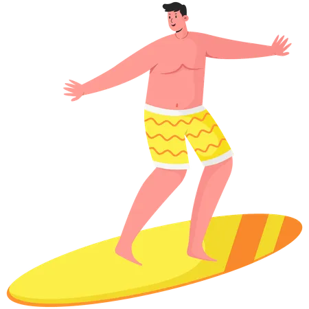 Hombre jugando surf  Ilustración
