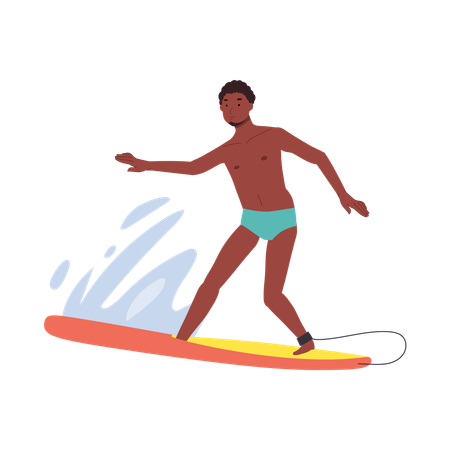 Hombre surfeando con tabla de surf  Ilustración