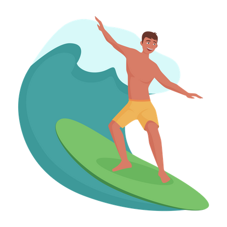 Hombre surfeando olas  Ilustración